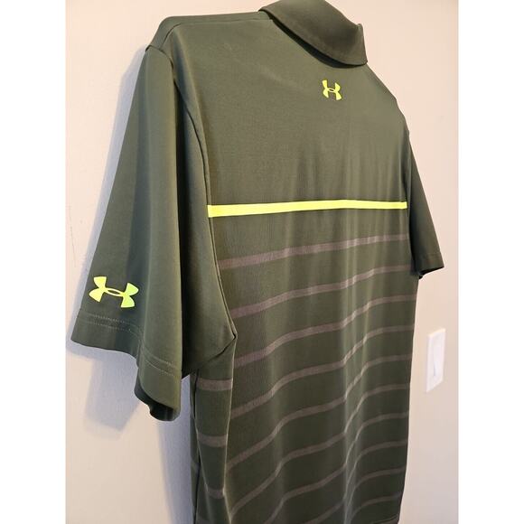 Under Armour Mens Green Striped Heat Gear Golf‎ Polo Small Shirt - Picture 4 of 9